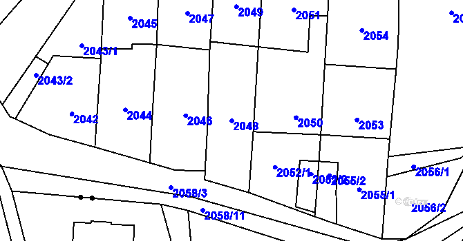 Parcela st. 2048 v KÚ Oslavany, Katastrální mapa