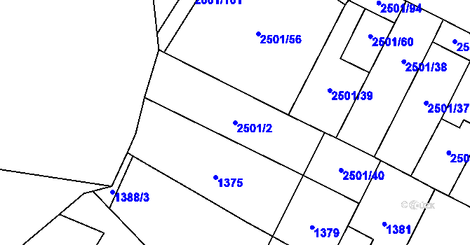 Parcela st. 2501/2 v KÚ Oslavany, Katastrální mapa