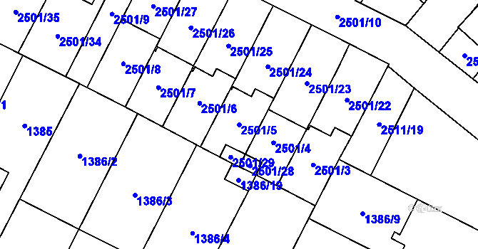 Parcela st. 2501/5 v KÚ Oslavany, Katastrální mapa