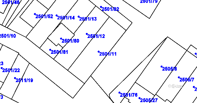 Parcela st. 2501/11 v KÚ Oslavany, Katastrální mapa