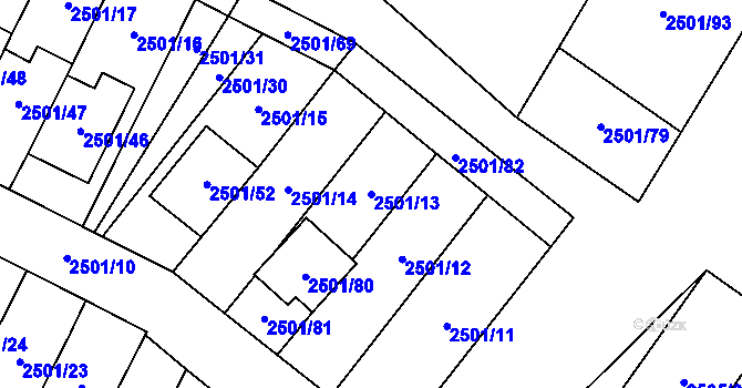 Parcela st. 2501/13 v KÚ Oslavany, Katastrální mapa
