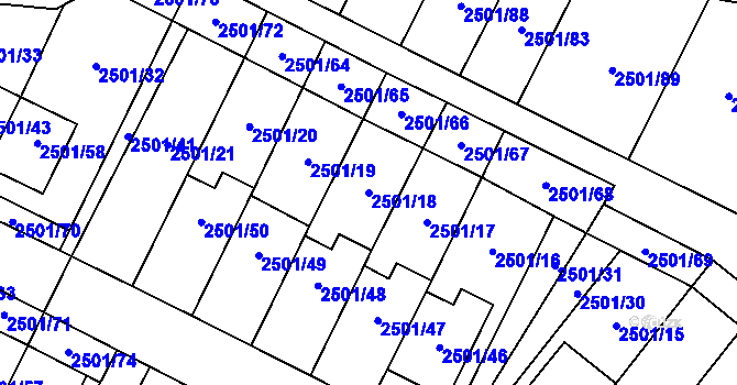 Parcela st. 2501/18 v KÚ Oslavany, Katastrální mapa