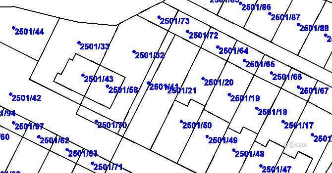 Parcela st. 2501/21 v KÚ Oslavany, Katastrální mapa
