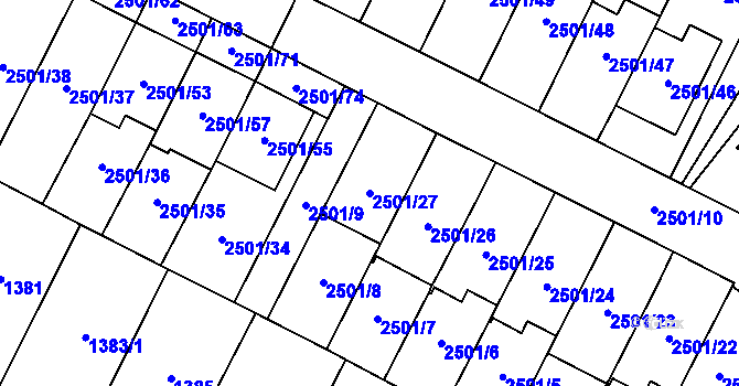 Parcela st. 2501/27 v KÚ Oslavany, Katastrální mapa