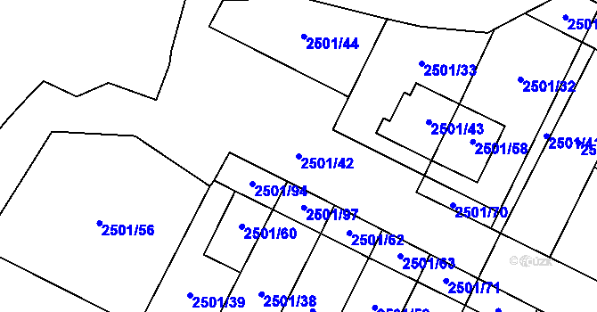 Parcela st. 2501/42 v KÚ Oslavany, Katastrální mapa