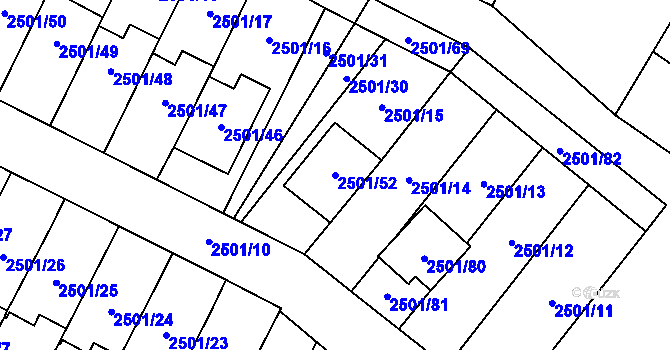 Parcela st. 2501/52 v KÚ Oslavany, Katastrální mapa
