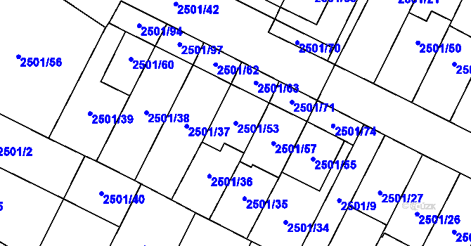 Parcela st. 2501/53 v KÚ Oslavany, Katastrální mapa