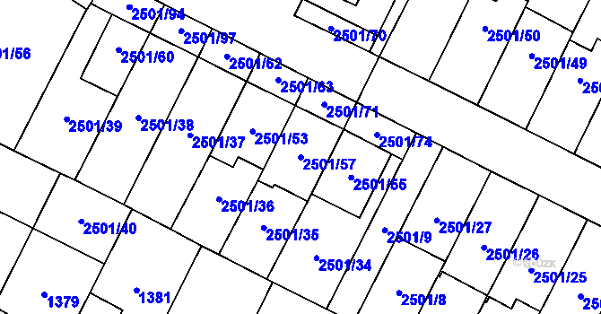 Parcela st. 2501/57 v KÚ Oslavany, Katastrální mapa