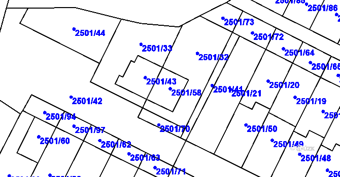 Parcela st. 2501/58 v KÚ Oslavany, Katastrální mapa
