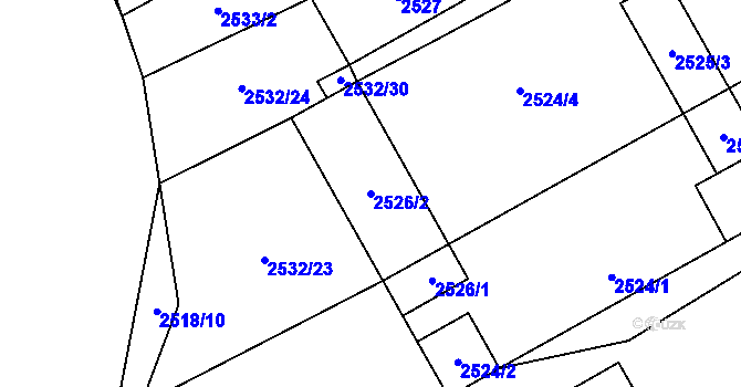 Parcela st. 2526/2 v KÚ Oslavany, Katastrální mapa