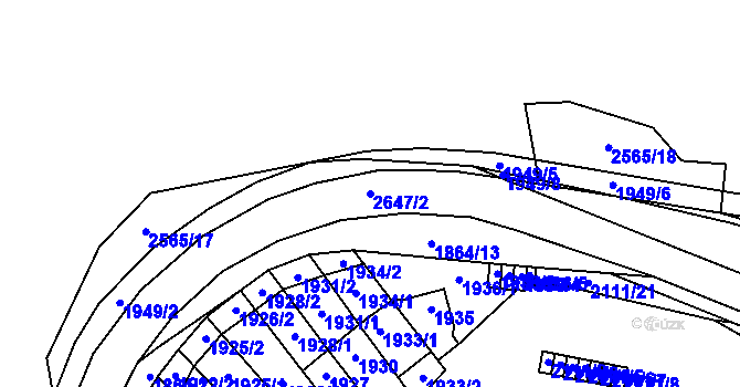 Parcela st. 2647/2 v KÚ Oslavany, Katastrální mapa