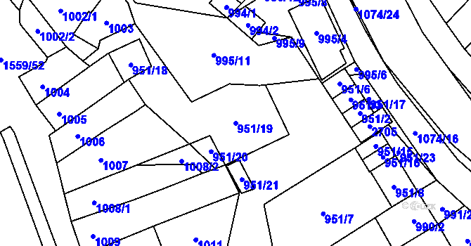 Parcela st. 951/19 v KÚ Oslavany, Katastrální mapa