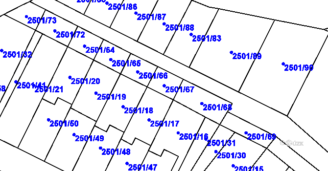 Parcela st. 2501/67 v KÚ Oslavany, Katastrální mapa