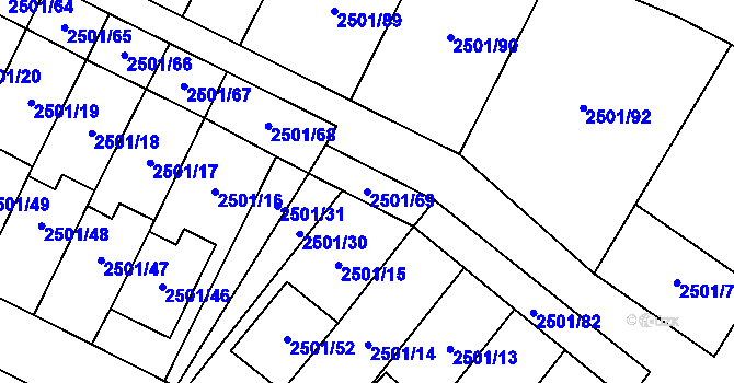 Parcela st. 2501/69 v KÚ Oslavany, Katastrální mapa