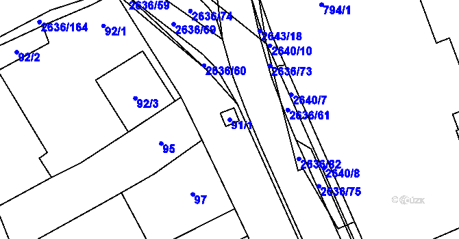 Parcela st. 91/1 v KÚ Oslavany, Katastrální mapa