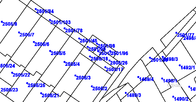 Parcela st. 2501/75 v KÚ Oslavany, Katastrální mapa