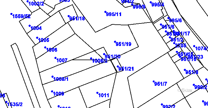 Parcela st. 951/20 v KÚ Oslavany, Katastrální mapa