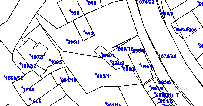 Parcela st. 994/1 v KÚ Oslavany, Katastrální mapa