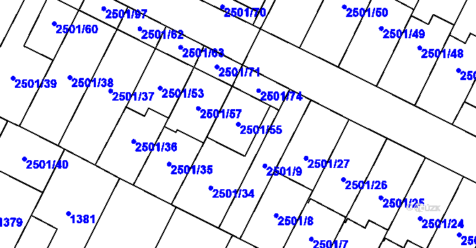 Parcela st. 2501/55 v KÚ Oslavany, Katastrální mapa