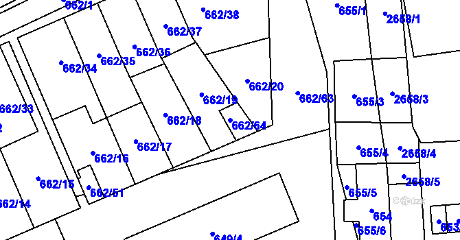 Parcela st. 662/64 v KÚ Oslavany, Katastrální mapa