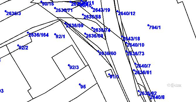 Parcela st. 2636/60 v KÚ Oslavany, Katastrální mapa