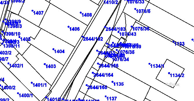 Parcela st. 2644/33 v KÚ Oslavany, Katastrální mapa