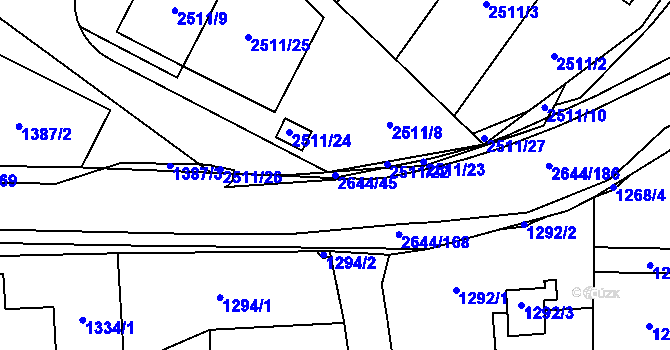 Parcela st. 2644/45 v KÚ Oslavany, Katastrální mapa