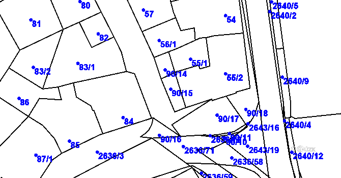 Parcela st. 90/15 v KÚ Oslavany, Katastrální mapa