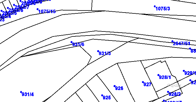 Parcela st. 931/3 v KÚ Oslavany, Katastrální mapa
