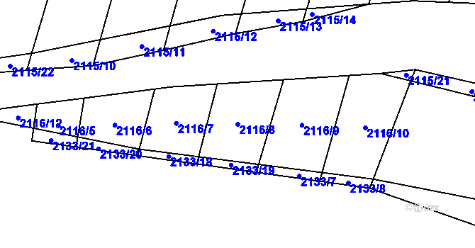 Parcela st. 2116/8 v KÚ Oslavany, Katastrální mapa