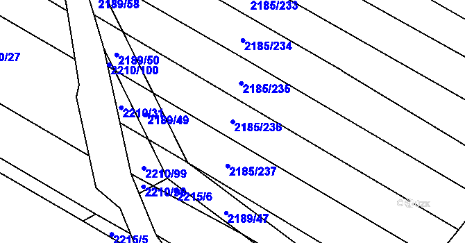 Parcela st. 2185/236 v KÚ Oslavany, Katastrální mapa
