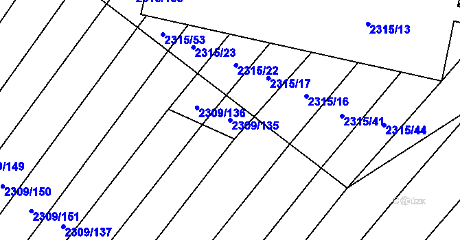 Parcela st. 2309/135 v KÚ Oslavany, Katastrální mapa