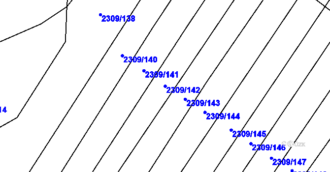 Parcela st. 2309/142 v KÚ Oslavany, Katastrální mapa