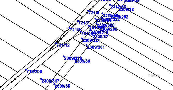 Parcela st. 2309/281 v KÚ Oslavany, Katastrální mapa