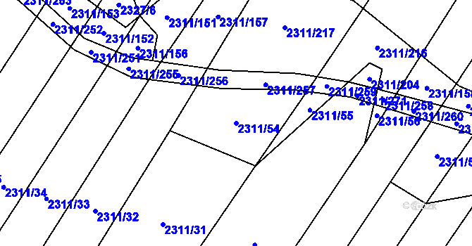 Parcela st. 2311/54 v KÚ Oslavany, Katastrální mapa