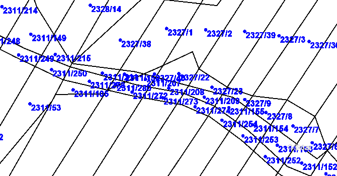 Parcela st. 2311/208 v KÚ Oslavany, Katastrální mapa