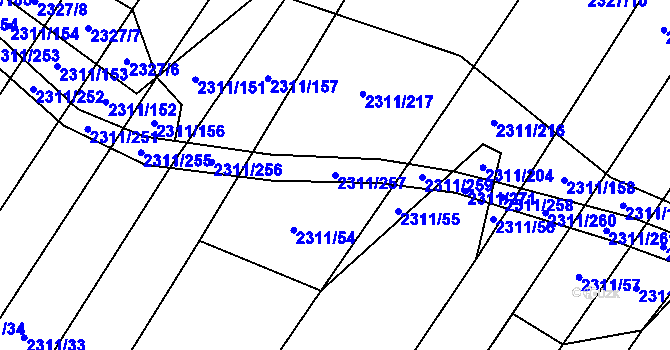 Parcela st. 2311/257 v KÚ Oslavany, Katastrální mapa