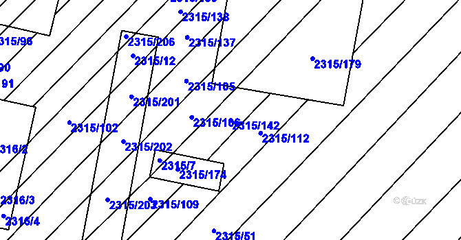 Parcela st. 2315/142 v KÚ Oslavany, Katastrální mapa