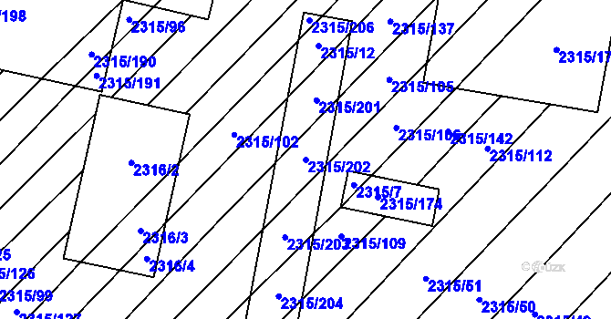 Parcela st. 2315/202 v KÚ Oslavany, Katastrální mapa