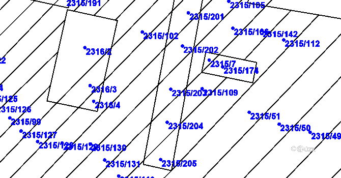 Parcela st. 2315/203 v KÚ Oslavany, Katastrální mapa