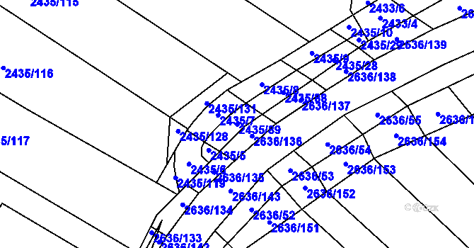 Parcela st. 2435/89 v KÚ Oslavany, Katastrální mapa