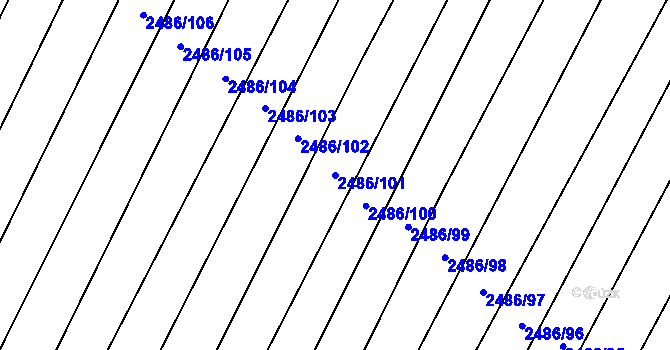 Parcela st. 2486/101 v KÚ Oslavany, Katastrální mapa