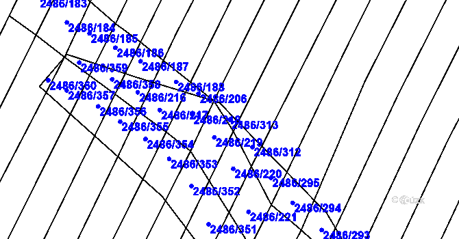 Parcela st. 2486/313 v KÚ Oslavany, Katastrální mapa