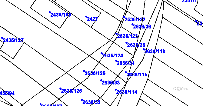 Parcela st. 2636/124 v KÚ Oslavany, Katastrální mapa