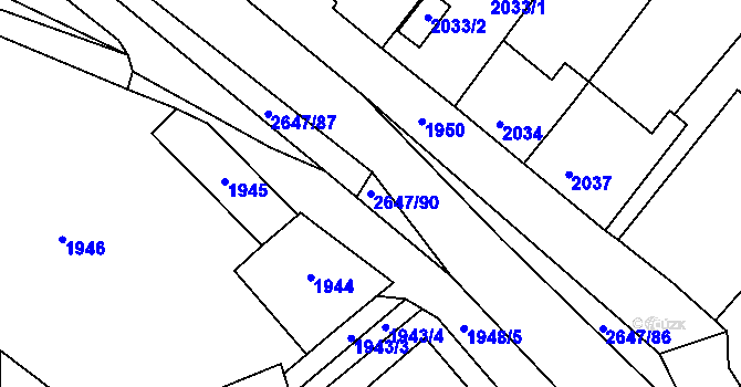 Parcela st. 2647/90 v KÚ Oslavany, Katastrální mapa