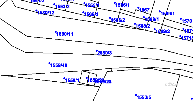 Parcela st. 2650/3 v KÚ Oslavany, Katastrální mapa