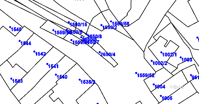 Parcela st. 2650/4 v KÚ Oslavany, Katastrální mapa