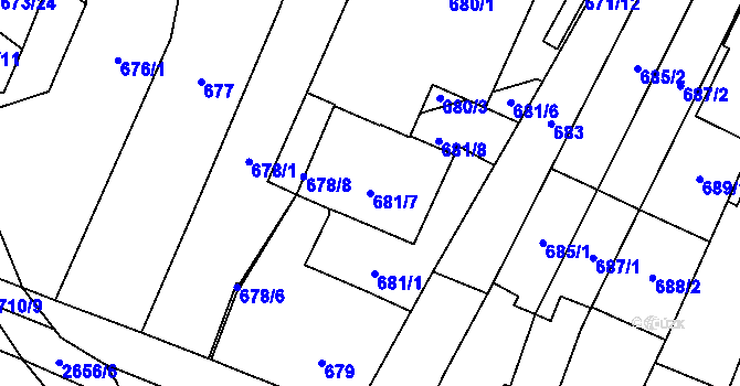 Parcela st. 681/7 v KÚ Oslavany, Katastrální mapa