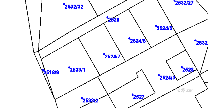Parcela st. 2524/7 v KÚ Oslavany, Katastrální mapa