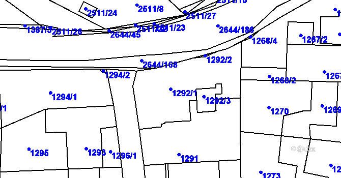 Parcela st. 1292/1 v KÚ Oslavany, Katastrální mapa